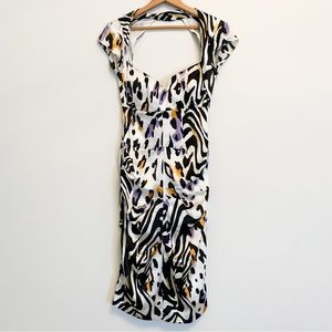 Cache Silk Cocktail Dress Backless Zebra Animal Print Size 4